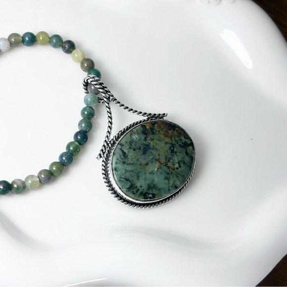 African Turquoise Pendant Necklace Jewelry Set Lot Sterling Silver 925 Overlay - Picture 6 of 10